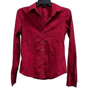 THEORY Larissa maroon red classic fitted button down stretch sz S